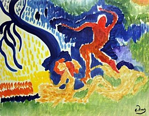 Characters on the Forest - Andre Derain: Oil Painting on Paper attributed to Andre Derain, bearing a signature, Size Approx 16 x 12 Inches