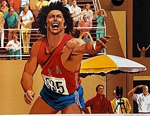 Lithograph "Bruce Jenner Decathlon" after William: Lithograph, Numbered, bearing a signature, Approx. 22" " x 29" In.