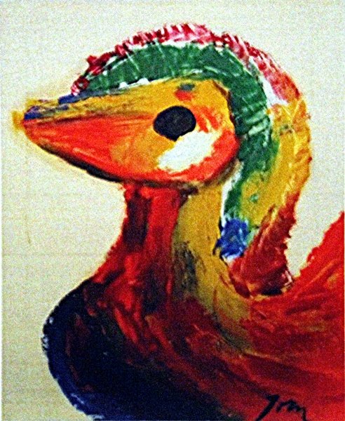 Asger Jorn - The Bird: Oil on paper in the manner of Asger Jorn "The Bird", circa 1950, signed private collection, unframed dimensions approximately 12x10. Asger Jorn, (born March 3, 1914, Jutland, Den.—died May 1/2, 1973