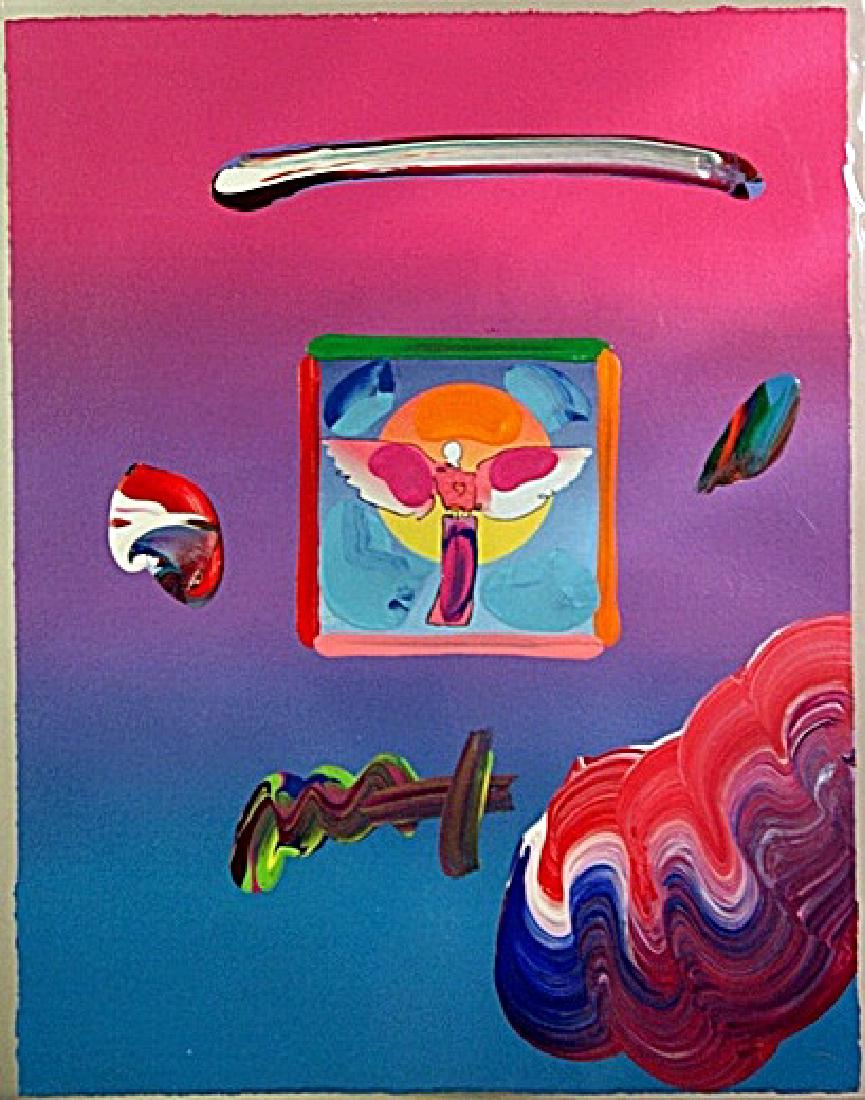 Mixed Media "Angel with Sun Version III" Peter Max: In the manner of Max Mixed Media, Bearing an Interpretive Signature of the Artist, Size Approx. 10" x 7" In.