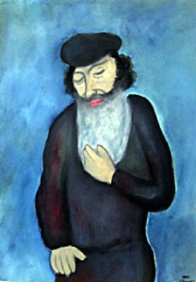 Jacob - Oil on Paper - Marc Chagall: Oil Painting on Paper in the manner of Marc Chagall, bearing a signature, Size approx. 16 x 12 Inches
