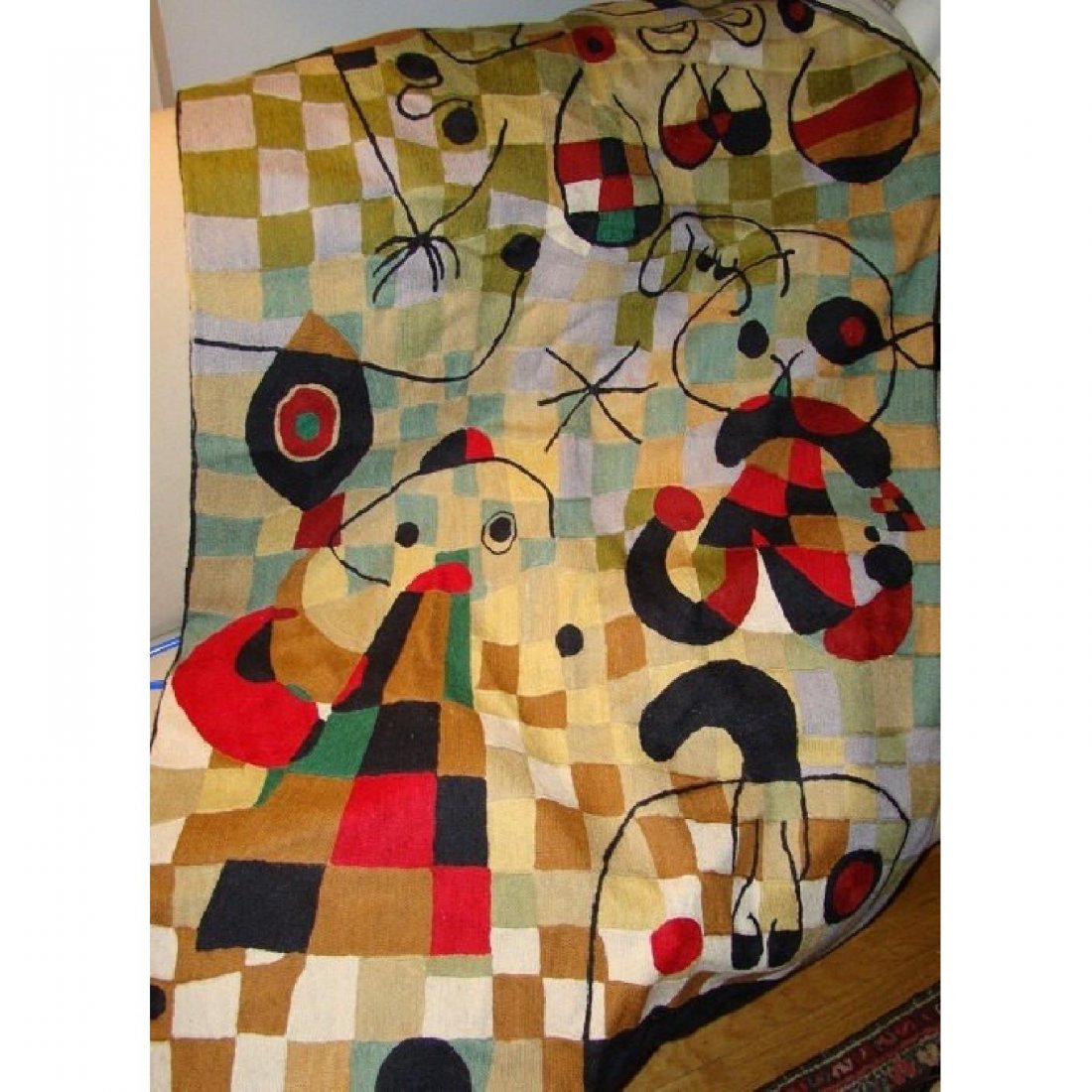 JOAN MIRO wool embroidered throw rug NEW: Joan Miró i Ferrà (Catalan pronunciation: [ʒuˈam miˈɾo]) (April 20, 1893 – December 25, 1983) was a Spanish Catalan painter, sculptor, and ceramicist born in Barcelona. A museu
