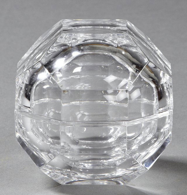 Leaded Crystal Covered Candy Dish, 20th c., of: Leaded Crystal Covered Candy Dish, 20th c., of geometric form, H.- 5 in., Dia.- 5 in.