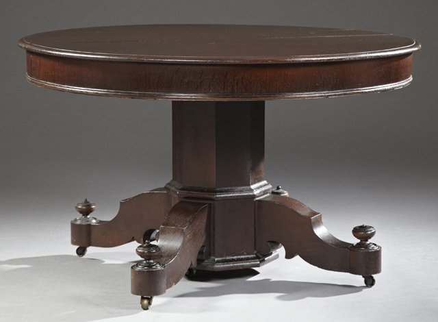 American Carved Oak Circular Dining Table, 19th c., on (1 of 2)