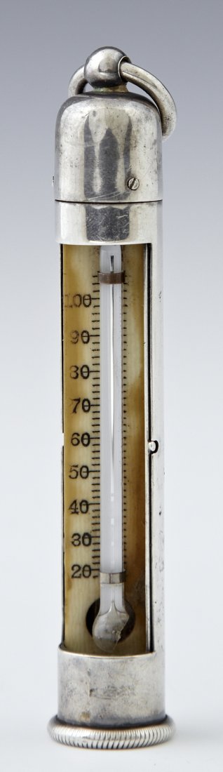 Unusual Sterling Desk Thermometer, early 20th c., (1 of 2)