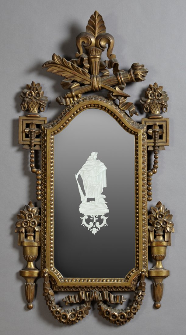 Italian Louis XVI Style Gilt Wood Overmantel Mirror, (1 of 1)