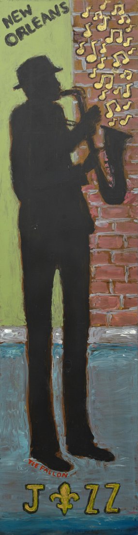 Tee Fallon, "Jazz Man," 20th c., oil on panel, signed (1 of 1)