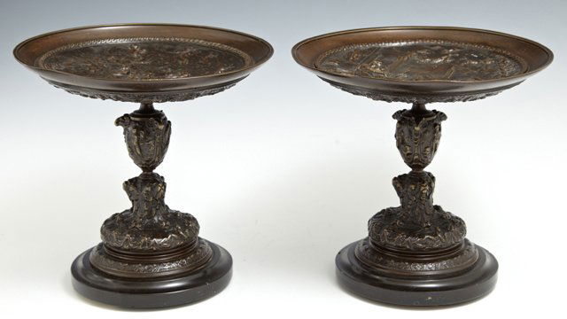 Pair of Patinated Bronze Mantel Garnitures, 19th c., (1 of 1)