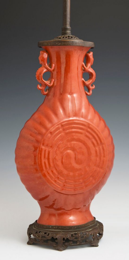 Oriental Ceramic Lamp, early 20th c., of flattened (1 of 1)