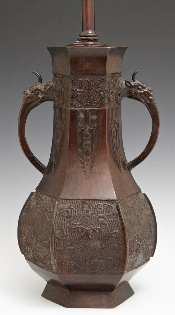 Japanese Patinated Bronze Hexagonal Baluster Vase, (1 of 1)