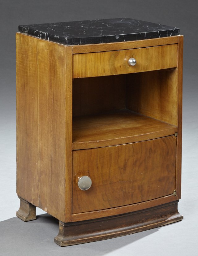 French Art Deco Carved Walnut Bowfront Marble Top (1 of 1)