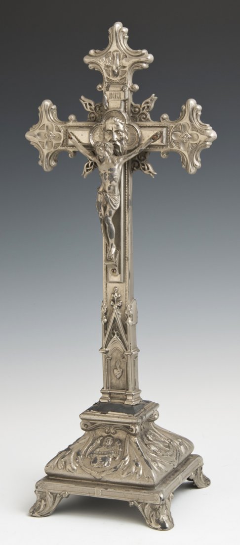 Chrome Plated Spelter Table Crucifix, early 20th c., (1 of 1)