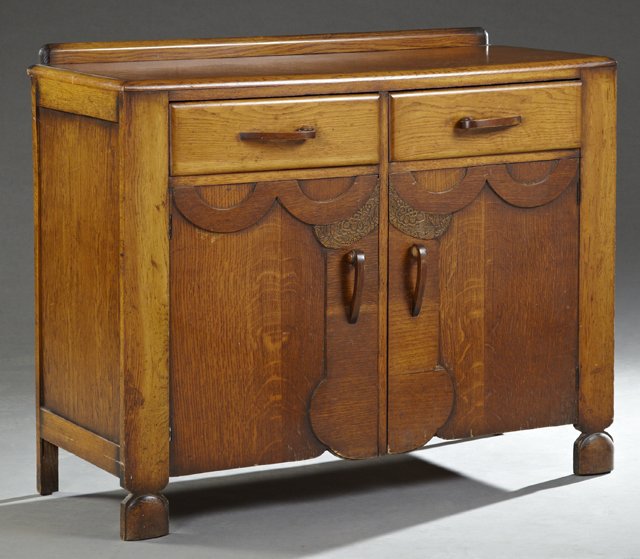 English Art Deco Carved Oak Sideboard, early 20th c., (1 of 1)