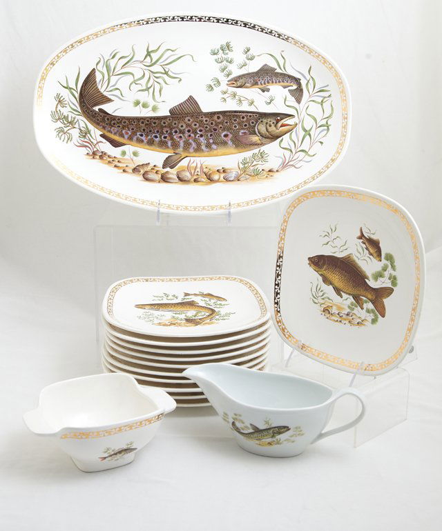 Fourteen Piece French Ceramic Fish Set, 20th c., by (1 of 1)