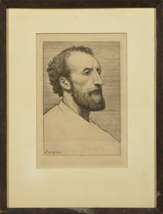 Alphonse Legros (1837-1911, France), "Head of a Bearded: Alphonse Legros (1837-1911, France), "Head of a Bearded Man," late 19th c., etching, framed, H.- 10 1/2 in., W.- 7 in.