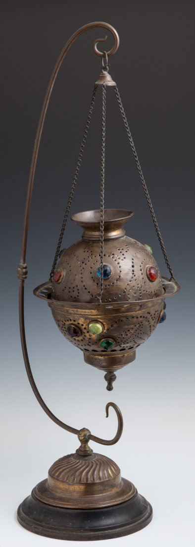 Moroccan Brass Hanging Candle Lamp, early 20th c., with (1 of 1)