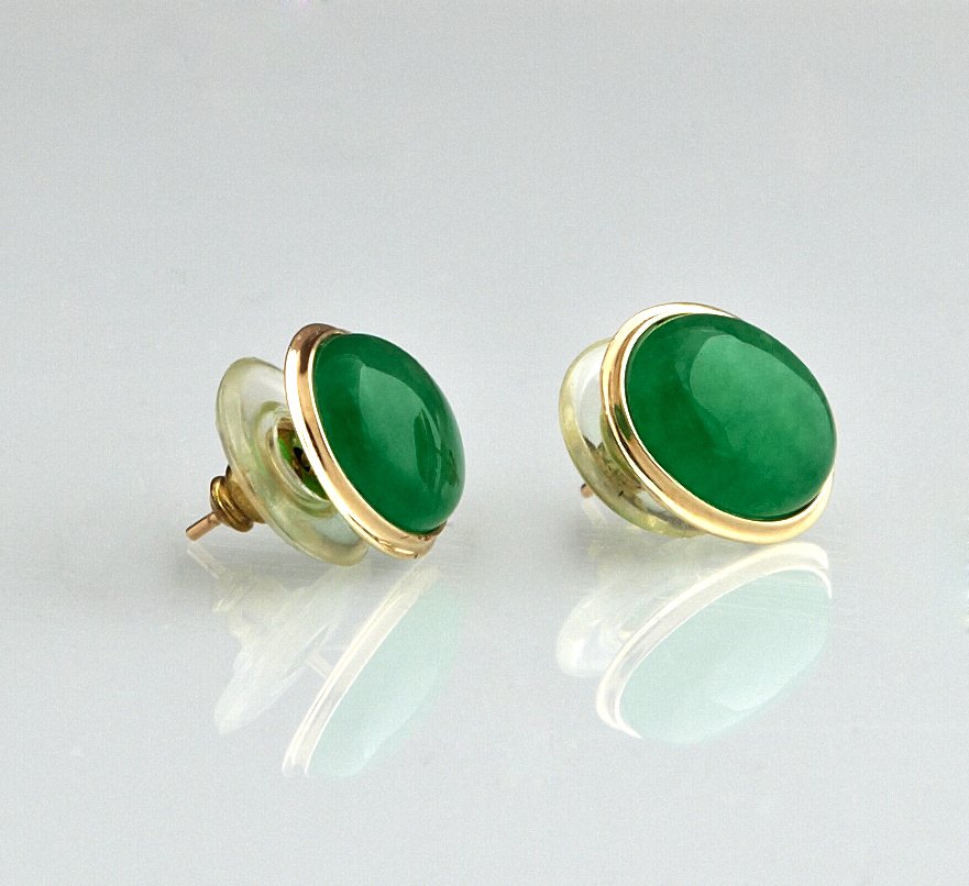 Pair of 14K Yellow Gold Pierced Earrings, with oval (1 of 1)