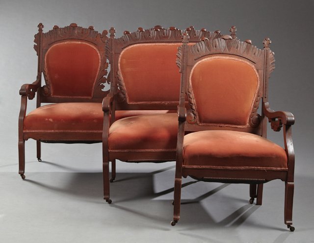 Three Piece American Art Nouveau Carved Oak Parlor (1 of 1)