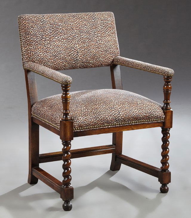 English Style Carved Oak Armchair, 20th c., on rope (1 of 1)