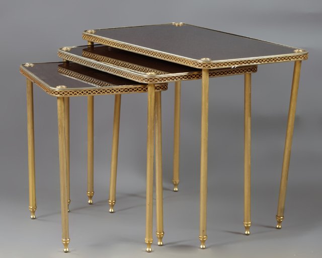 French Nest of Three Brass Regency Style Tables, 20th (1 of 1)