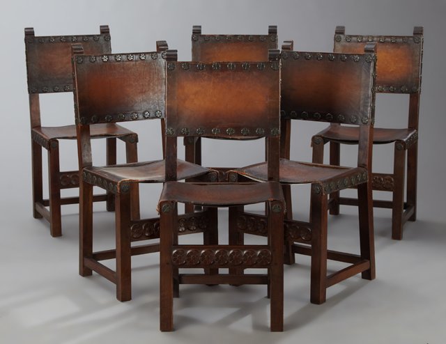Set of Six Spanish Renaissance Style Carved Walnut and (1 of 1)