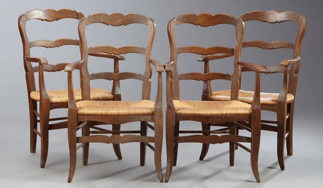 Set of Four French Provincial Carved Beech Rush Seat (1 of 1)
