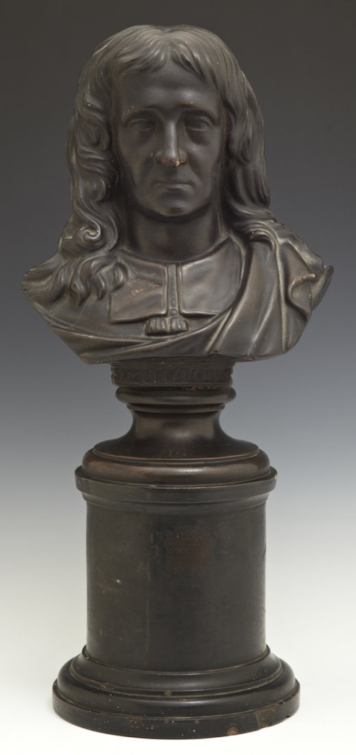 John Milton, 19th c., patinated terracotta bust, on an (1 of 1)