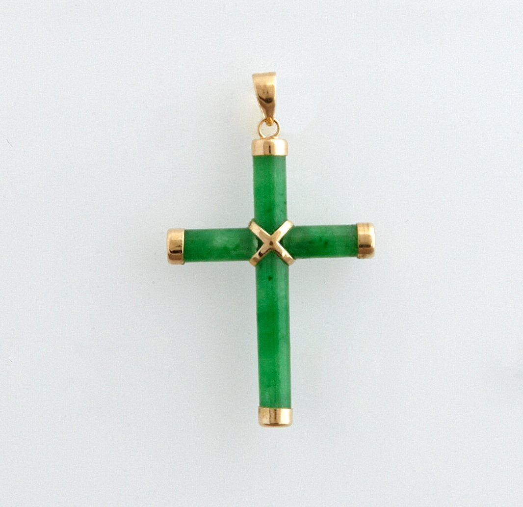 14K Yellow Gold and Jade Cross Pendant, with a 14K (1 of 1)