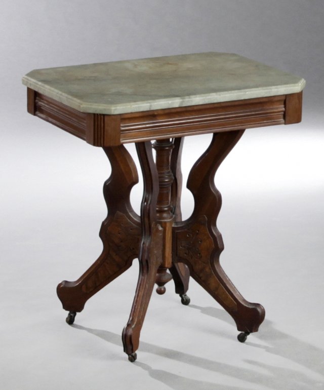 American Eastlake Carved Walnut Marble Top Lamp Table, (1 of 1)