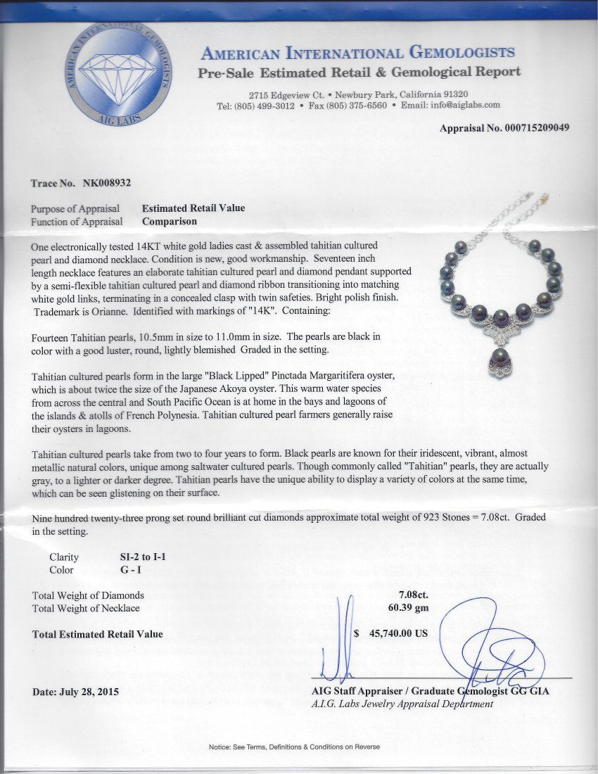 14K White Gold Link Tahitian Pearl Necklace, with 10 (1 of 2)