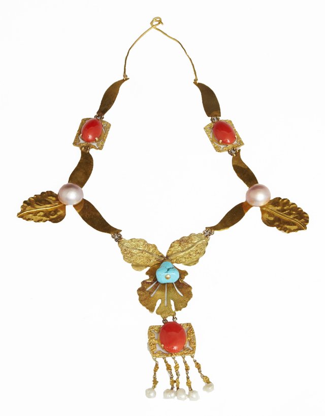 Unusual 14K Yellow Gold "Leaf" Bib Necklace, c. 1980, (1 of 3)