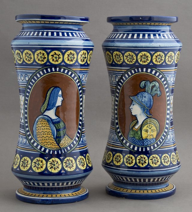 Pair of Continental Ceramic Waisted Vases, early 20th (1 of 1)