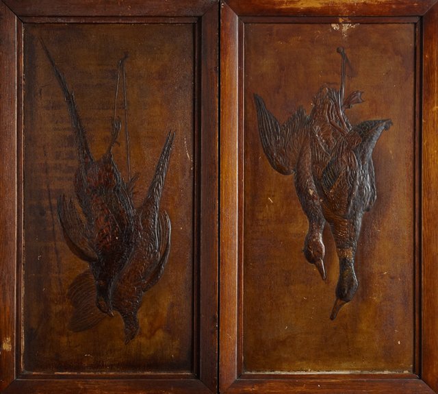Pair of Relief Pressed Wood Natur Morte Panels, c. (1 of 1)