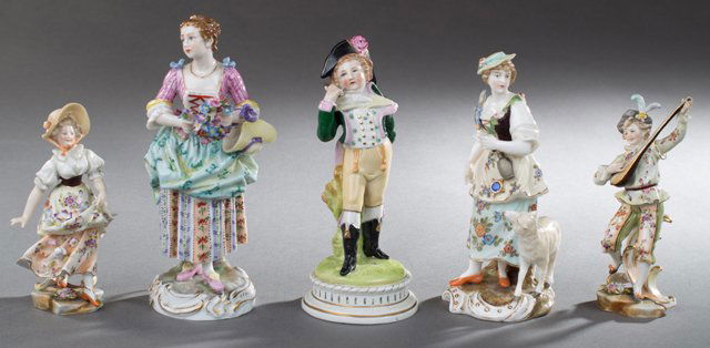 Group of Five German Painted Porcelain Figures, 19th c. (1 of 1)