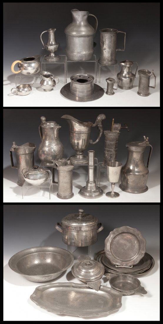 Large Group of Twenty-Eight Pieces of French Pewter, (1 of 4)