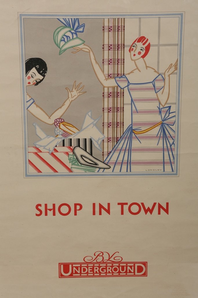 After Stanislaus Soutten Longley (1894-1966), By: After Stanislaus Soutten Longley (1894-1966), By Underground, four London Underground posters, titled ''On With The Dance'', ''Shop in Town'', ''And So To Church'' and ''Take The Air'', each framed. 4
