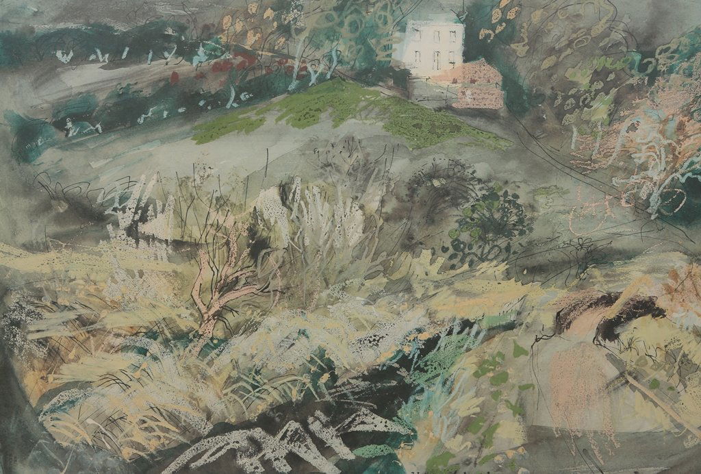 John Piper (1903-1992), Llangloffan: John Piper (1903-1992), Llangloffan, print, signed in pencil, framed. 49.5cm by 59.5cm
