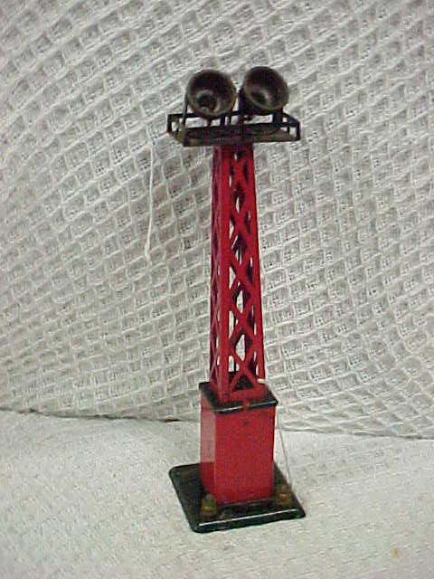 Marx tin litho search lights. for train set: Marx tin litho search lights. for train set. Paint scratches from & usage. Needs bulbs, Measures 10-1/2"t. age