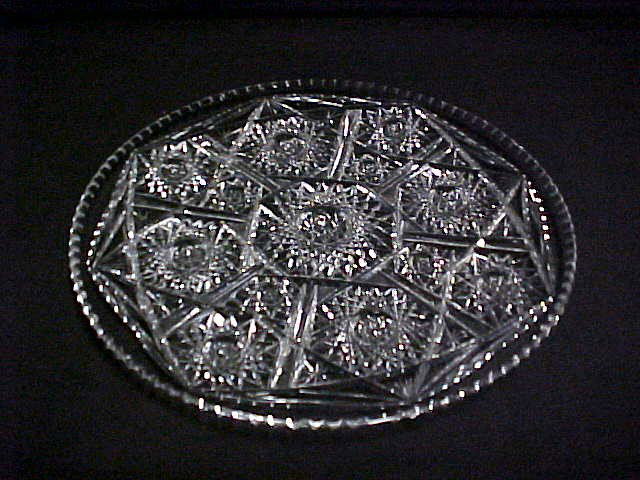 Brilliant period fine cut large serving tray/platt: Brilliant period fine cut large serving tray/platter. No signature of maker. Great quality, good condition. Measures 12"wide.