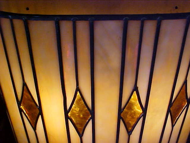 50's Tiffany Style Leaded Glass Hanging Lamp: 50's Style Quality Reproduction Tiffany Style Leaded Glass Hanging Lamp Measures 12"x5 1/2"x 16"long