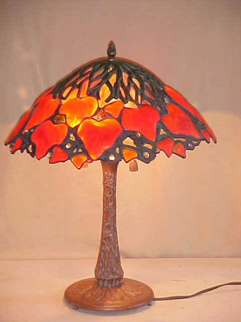 Lg. Leaf Design Tiffany Style Leaded Glass Lamp: Lg. Leaf Design Tiffany Style Leaded Glass Lamp Quality Reproduction Measures 18 1/2" x 22"high