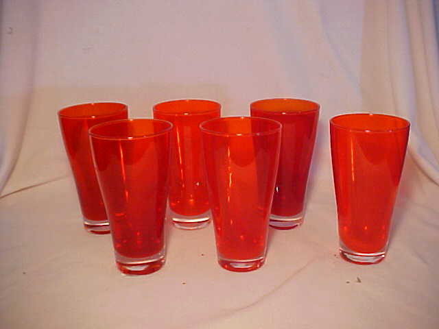 Set of 6 "pidgeon's blood" German blown glass set: Set of 6 "pidgeon's blood" German blown glass set. Each glass measures 6 1/2" tall x 3 1/2" wide