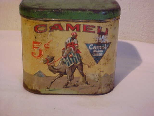 Early advertising tin: Early advertising tin. Camel cigars 5 cents. Signed Factory No. 1 1st dist. Ohio. Measures 5 1/2" tall x 6 1/2" x 4 1/2"