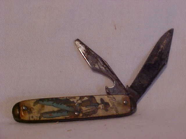 Early Lone Ranger Pocket Knife: Early Lone Ranger Pocket Knife w/Morse Code Chart on Handle Made in USA Good Condition Blades Slightly Rusted