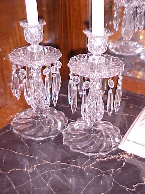 Pair crystal Candle stands w/prisms.