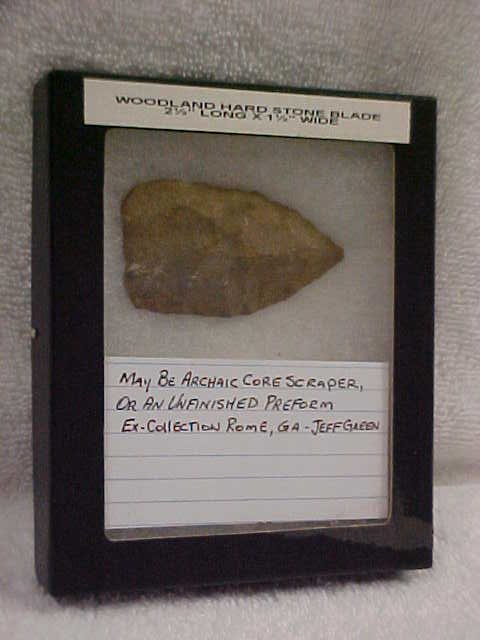 2 1/2" x 1 1/2" Archaic core scraper: 2 1/2" x 1 1/2" Archaic core scraper. From NW Georgia or NE alabama