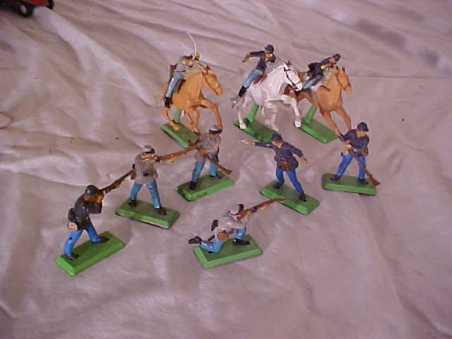 Lot of 9 Brittans LTD Civil War Figures 1971.: Lot of 9 Brittans LTD Civil War Figures 1971. Plastic on metal mounts. Made in England. 1-3/4"tall - 3"tall.