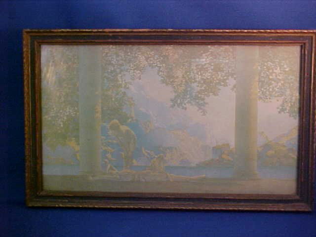 Maxfield Parrish print "Daybreak": Maxfield Parrish print "Daybreak". Measures 5-3/4"H x 9-3/4"W without frame.