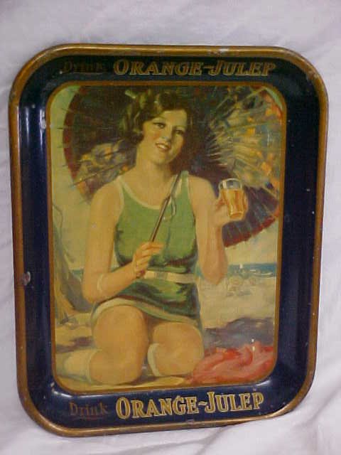 "Drink Orange-Julep" metal tray 1920's: "Drink Orange-Julep" metal tray. 1920's Measures 13-1/4"H x 10-1/2"W
