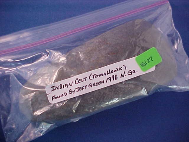 Indian celt/tomahawk found in Rome Georgia.: Indian celt/tomahawk found in Rome Georgia.